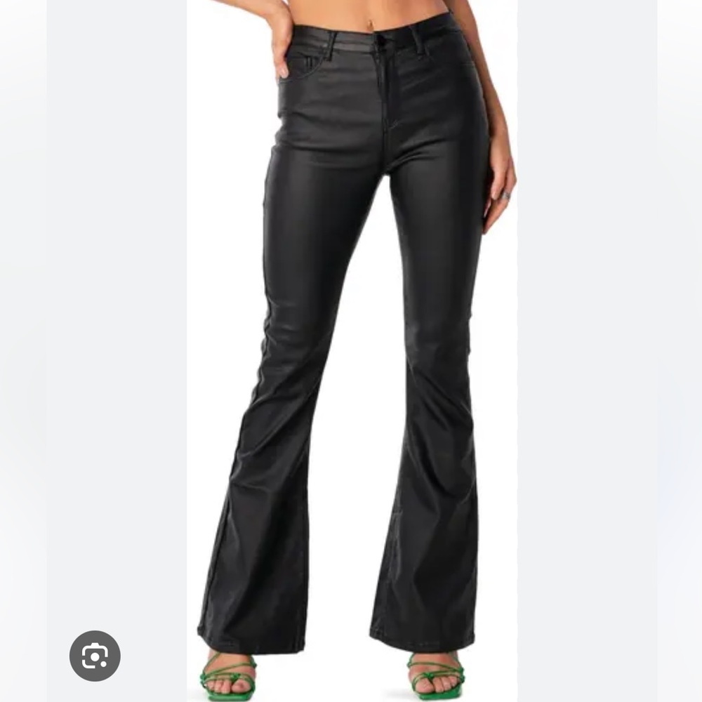 EDIKTED Black Faux Leather Flare Leg Pants